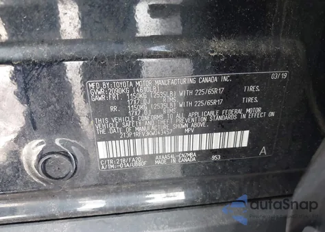 2019 Toyota Rav4 Xle из США, поврежденный, VIN 2T3P1RFV3KW043457